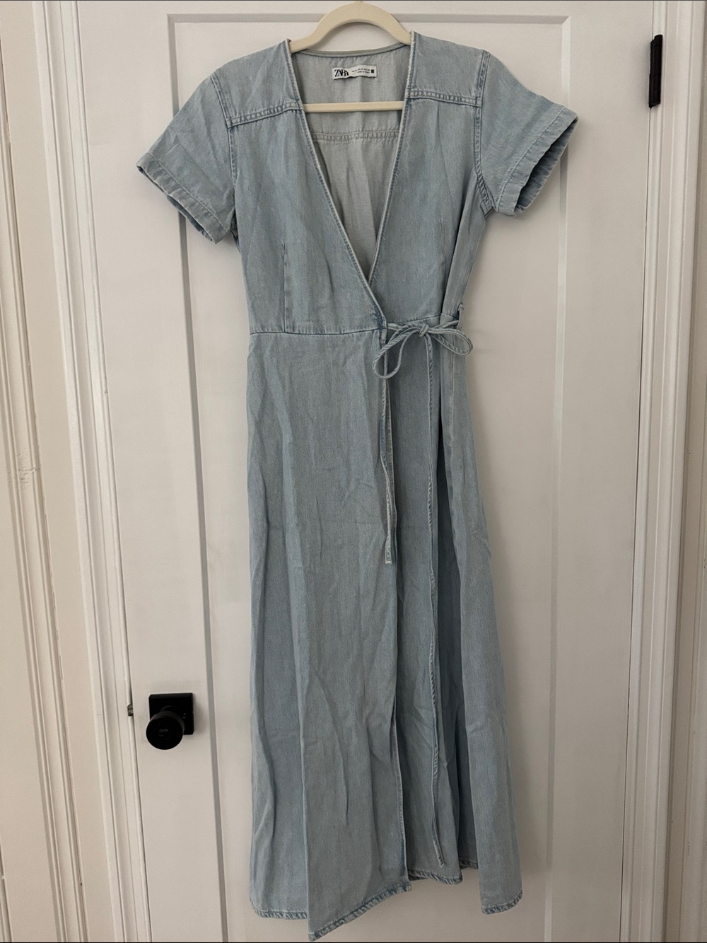 Zara Light Denim Wrap Maxi Dress
